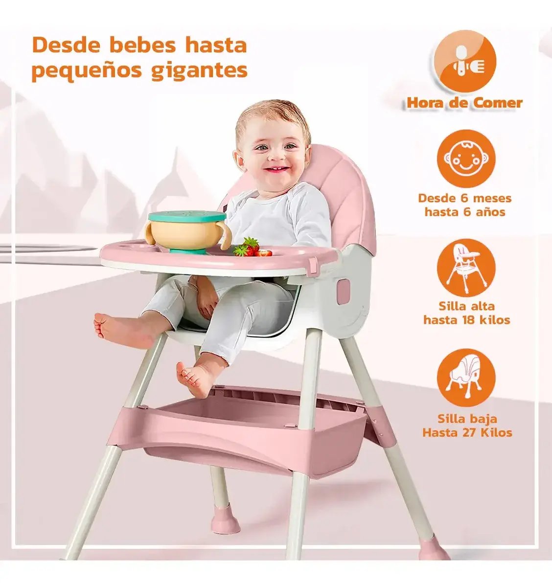 Silla Periquera Alta Para Comer De Bebe Multifuncional Color Rosa Silla Periquera Alta De Bebé Para Comer 3 En 1 Con Charola