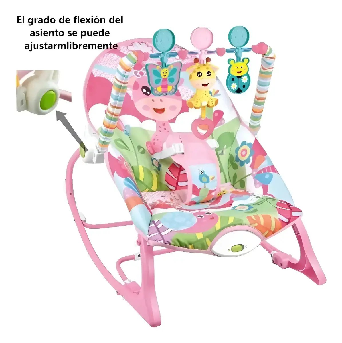 Silla Mecedora Eléctrica Vibradora Bebés 0-24 Meses Rosa Con Juguetes