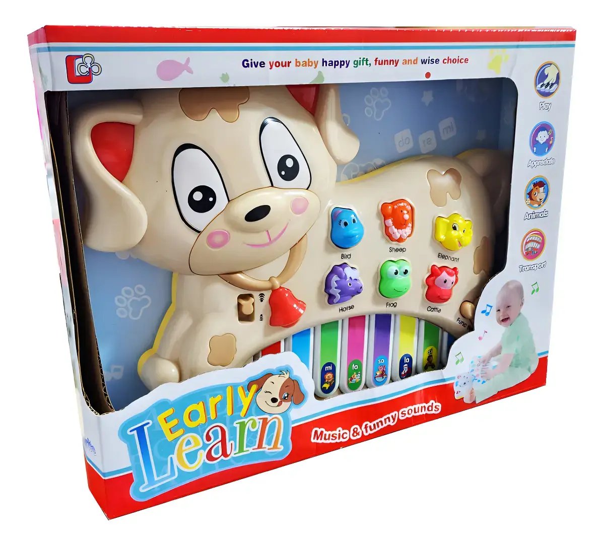 Piano Organeta Dayoshop Infantil 15 Teclas Perro Beige Batería