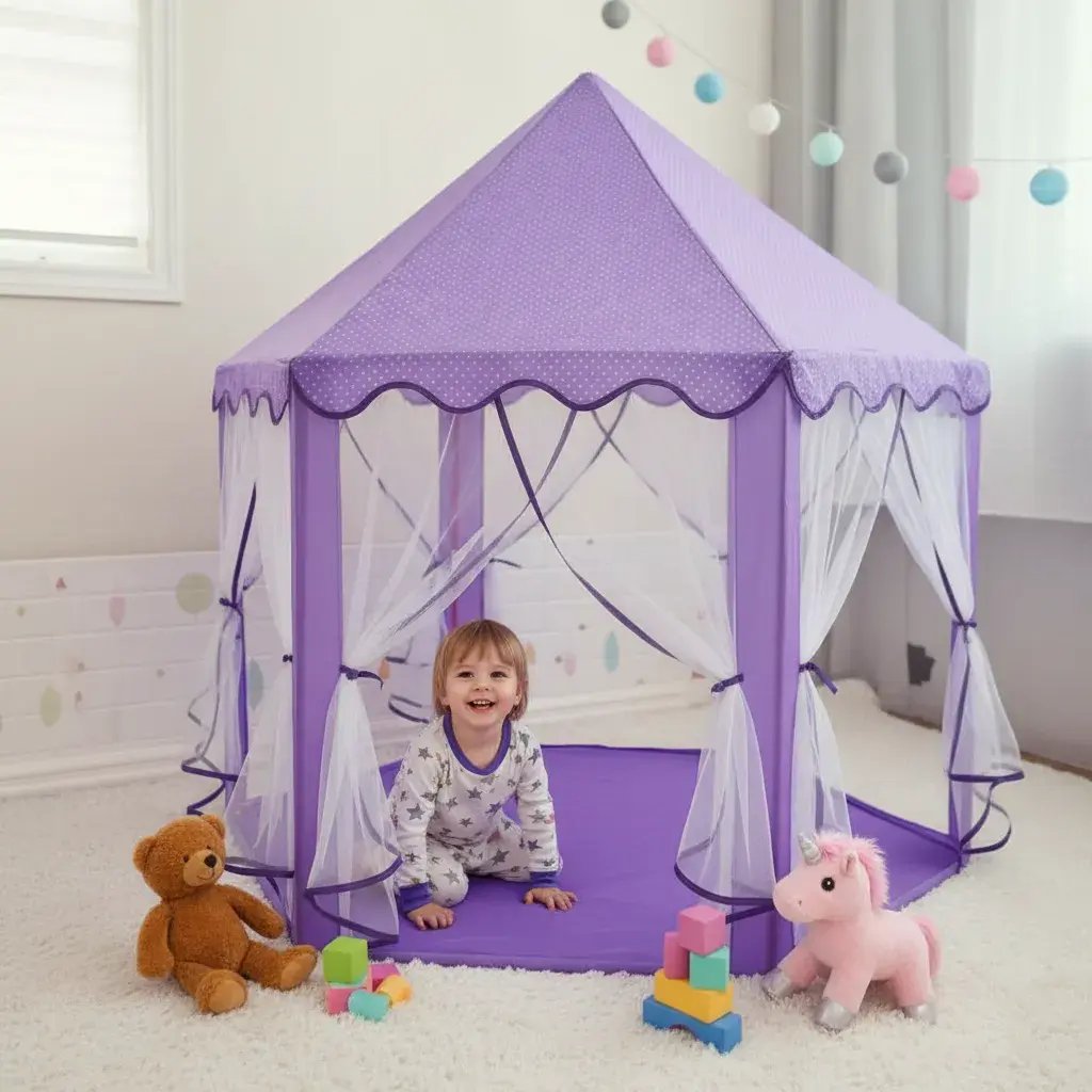 Carpa para niños Princess Princesa diseño castillo color Celestecon forma de castillo