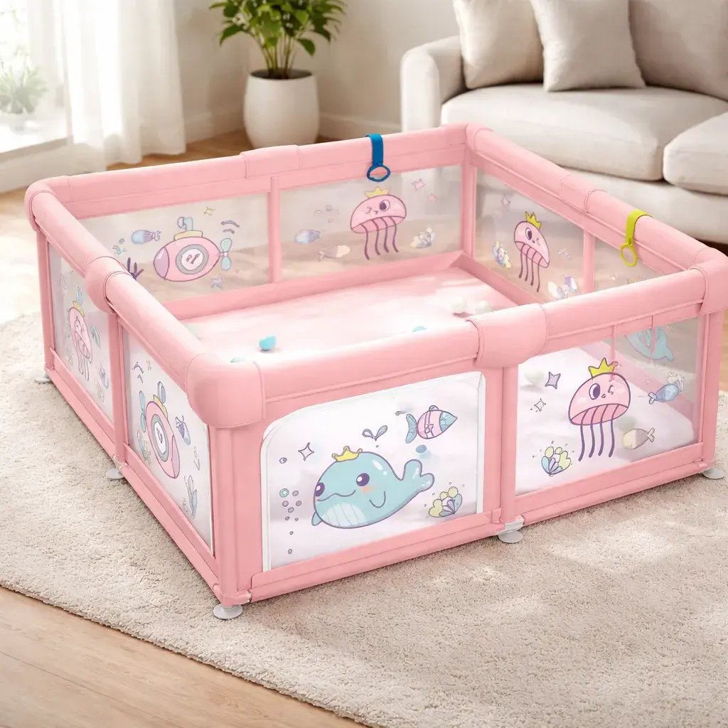Corral Hexagonal Con Piscina De Pelotas Para Bebé 2x1.8m