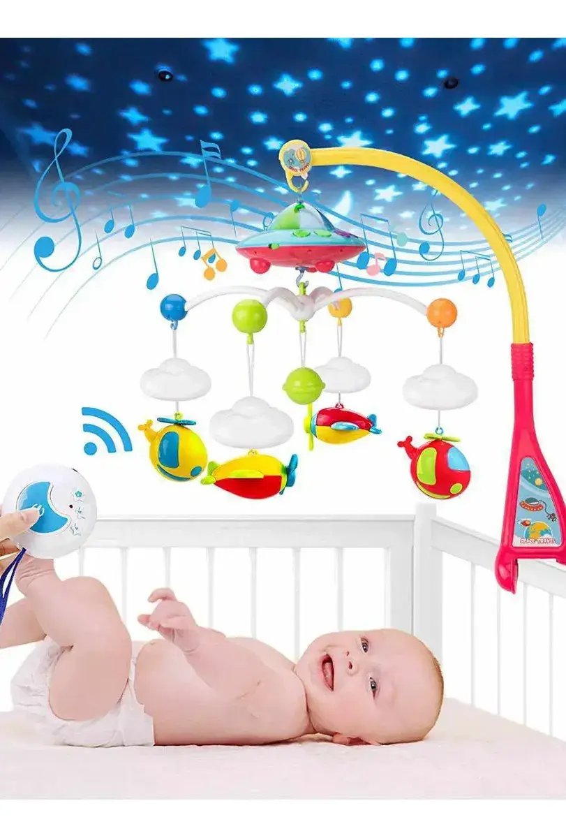 Móvil Musical Con Proyector Y Control Remoto Para Bebe
